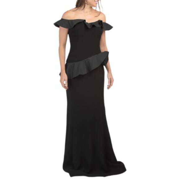 TERI JON Black Taffeta Trim Gown - Picture 1 of 3